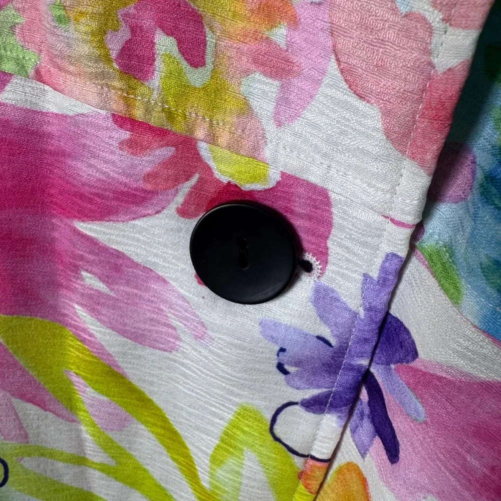 NEW Ali Miles Watercolor Floral Bell Sleeve Jacket Sz L Colorful Lagenlook Artsy